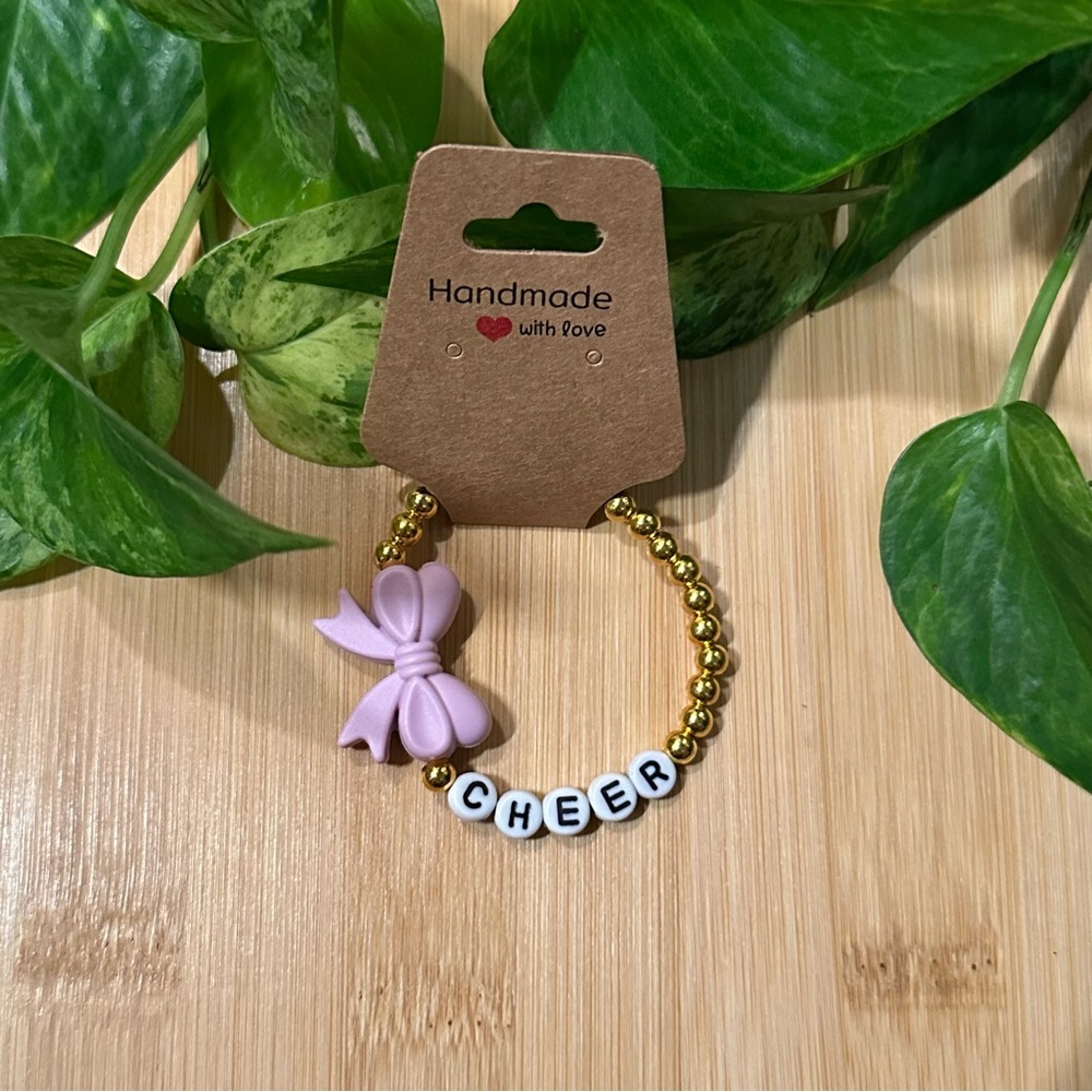 Gold Kids’ Stretchy Beaded Cheer Bracelet | Handmade‎ | Silicone Bow 📣✨